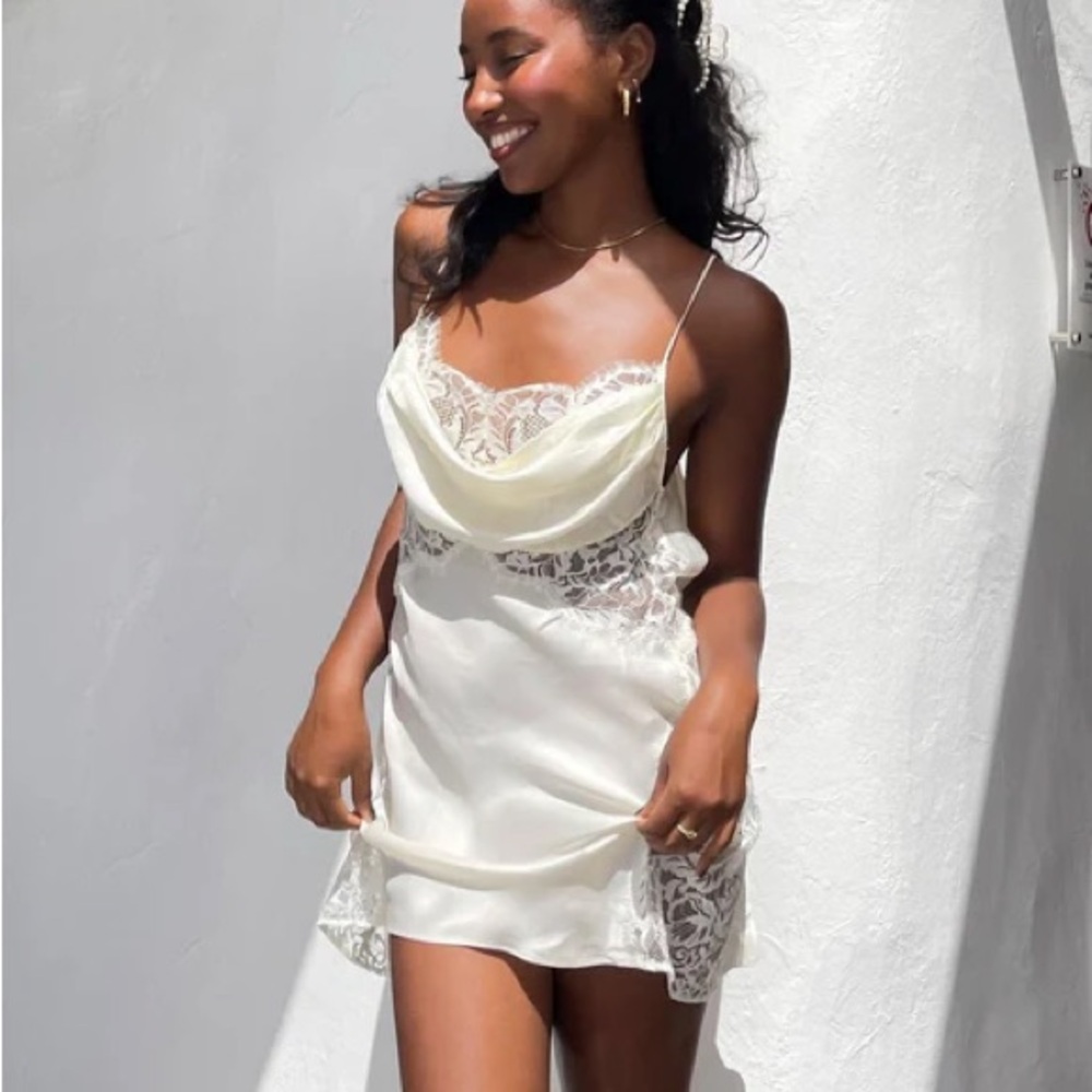 For Love & Lemons Ivory Lace Satin Slip Dress
